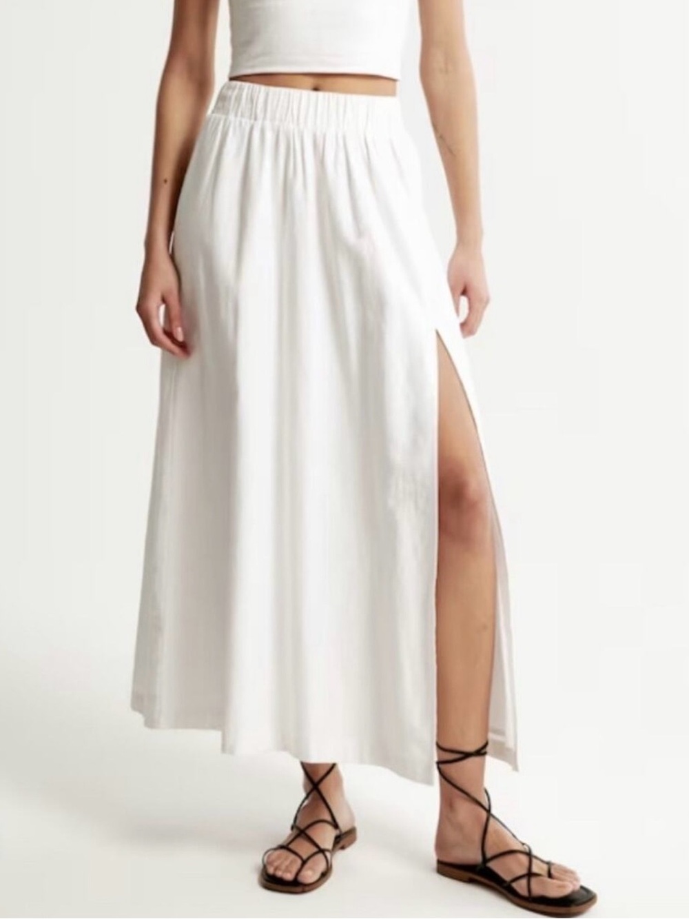 Abercrombie & Fitch White Linen Maxi Skirt with Side Slit and pockets